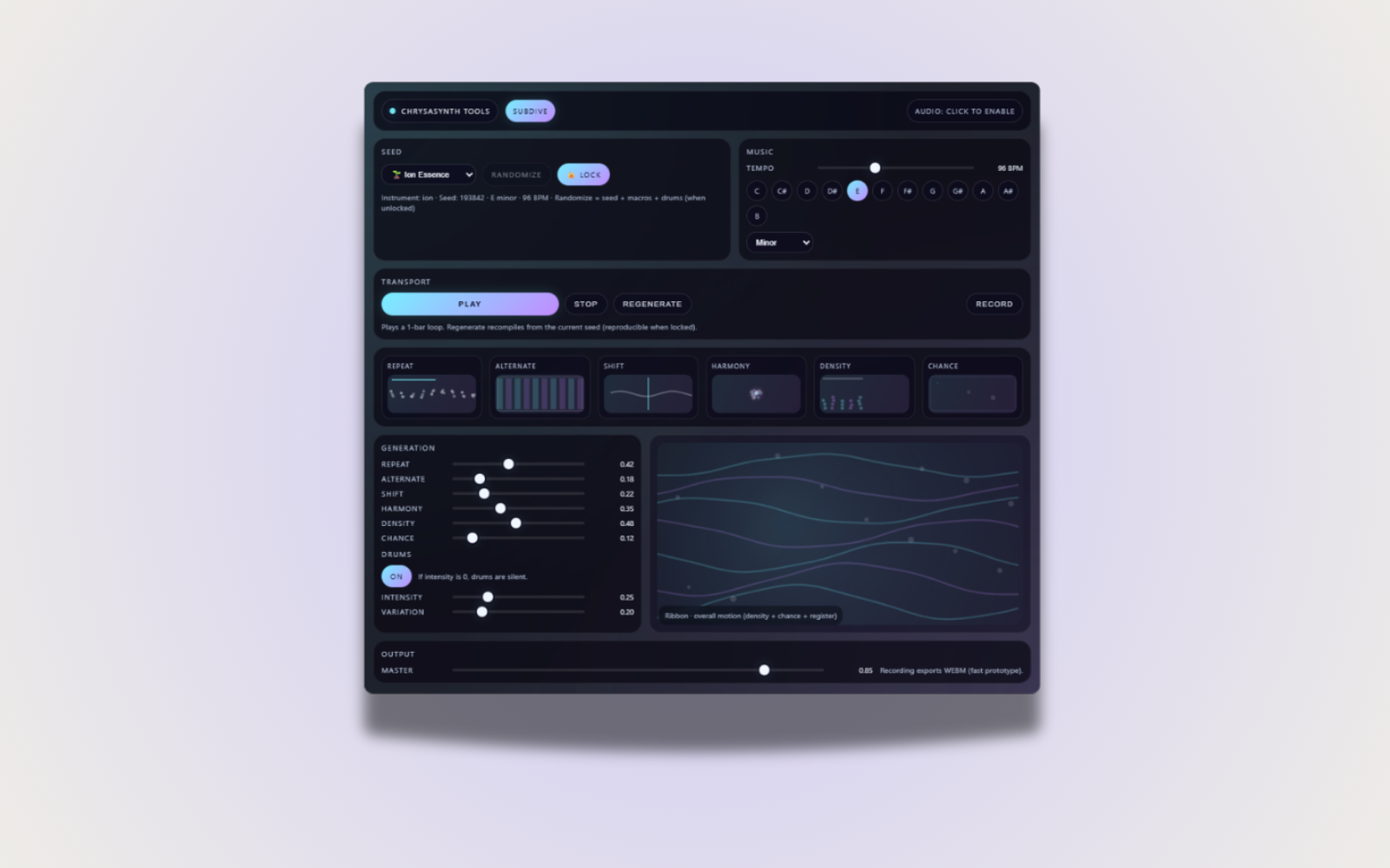 SUBDIVE melodic system interface